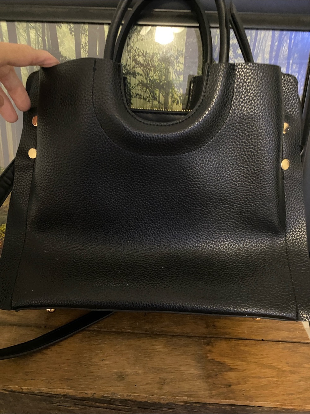 Classic Black Pebbled Leather Tote with Gold Accents - Picture 2 of 8